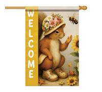 Bandiera Pirata Squirrel Flower Hat And Bee Cute Animal Bandiere Classica Resistente Flag Per Ristoranti Interno Bar 70X102Cm