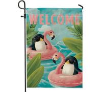 Bandiera Pirata Summer Colorful Penguins Tropical Bird Pool Float Polyester Bandiere Da Giardino Durevole Doppia Cucitura Flag Per Giardino Balcone Conferenza 70X102Cm