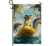 Bandiera Pirata Summer Playful Happy Bank Beaver Dolphin Adventure Stampa Bandiere da Balcone Resistente alle Intemperie Bandierine della Decorazione per Decorazione Interno 30x45cm