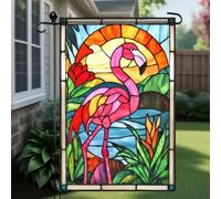 Bandiera Pirata Tropical Flamingo Stained Glass 30X45Cm Bandiera All'Aperto Resistenti Durevole Bandiere Da Cortile Per Festival Soggiorno Campionato