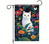 Bandiera Pirata White Cat Flower Butterfly Cute Kitty Bandiere Colori Vivaci Con Occhielli Flag Per Bar Ristoranti Conferenza 70X102Cm