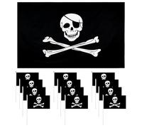Bandiera Pirati, 1 Pc Cranio e Crossbones Bandiera 5 X 3 Piedi Con Occhielli In Metallo e 12 Pc Piccolo One Piece Flag su Bastone Portatile 5,5 X 8 Pollici One Piece Bandieras per Compleanno Halloween