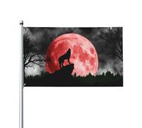 Bandiera Pirati 90X150cm, Howling Wolf at The Red Moon Durevole Bandiere da Balcone Rinforzo Flag per Interno Esterno Celebrazione