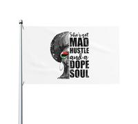 Bandiera Pirati 90X150cm, Shes Got Mad Hustle and a Dope Soul Afro Word Art Decorative Bandiere Rinforzo Striscioni di Bunting per Balcone Celebrazione All'aperto