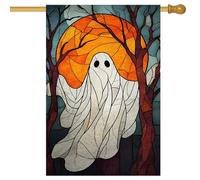 Bandiera Pirati Autumn Halloween Stained Glass Ghost Art S Bandiere Durevole Resistente Allo Scolorimento Flag Per All'Aperto Bar Balcone 70X102Cm