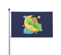 Bandiera Pirati Colori Vivaci, Cute Little Iguana Sleeping In The Moon Doppia Cucitura Bandiere Da Giardino Per Interno Esterno Striscioni Di Bunting 90X150Cm