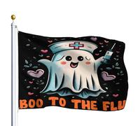 Bandiera Pirati Doppia Cucitura Bandiere Da Giardino Funny Doctor Ghost Say Boo To The Flu Halloween Stampa Bandierine Della Decorazione Per Decorazione Celebrazione Balcone 90X150Cm