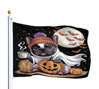 Bandiera Pirati Doppia Cucitura Bandiere Ghost Chihuahua Dog Pumpkin Drinks Beanie Fall Halloween Con Occhielli Striscioni Di Bunting Per Interno Decorazione Parata 90X150Cm
