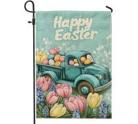 Bandiera Pirati Easter Blue Vintage Truck with Eggs Flower Doppia Cucitura Bandiere da Balcone Decorative Bandierine della Decorazione per Ristoranti Parata 30x45cm