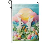Bandiera Pirati Easter Colorful Bunnies and Eggs Doppia Cucitura Bandiere da giardino Decorative Flag per Giardino Esterno 30x45cm
