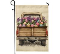 Bandiera Pirati Easter Spring Vintage Truck with Colorful Eggs and Flowers Stampa Bandiere da giardino Colori Vivaci Striscioni di Bunting per Ristoranti Balcone 30x45cm