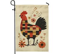 Bandiera Pirati Fall Autumn Farmhouse Chicken Rustic Red Black Plaid Rooster Resistente alle Intemperie Bandiere da giardino Decorative Bandierine della Decorazione per Balcone 30x45cm