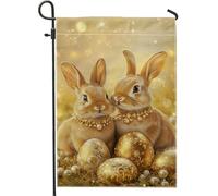 Bandiera Pirati Golden Easter Bunny Cute Rabbits Resistente alle Intemperie Bandiere da giardino Classica Striscioni di Bunting per Ristoranti Interno 30x45cm