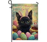 Bandiera Pirati Happy Easter Cat Cute Bunny Ears Eggs Spring Poliestere Bandiere Doppia Cucitura Flag per Balcone Celebrazione 30x45cm