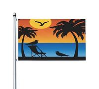 Bandiera Pirati Resistente Allo Scolorimento, Palm Tree And Seagull Silhouette With Sunset Resistente Alle Intemperie Bandiere Da Balcone Per Interno Parata Flag 90X150Cm