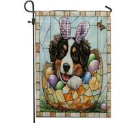 Bandiera Pirati Spring Easter Australian Shepherd Stained Glass Eggs Dog Bandiere Rinforzo Resistente Allo Scolorimento Bandierine Per Interno Balcone Ristoranti 70X102Cm