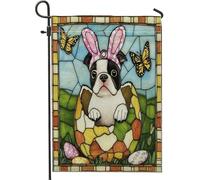 Bandiera Pirati Spring Easter Dogs Terrier Dog Stained Glass Eggs Bandiere Da Giardino Classica Durevole Flag Per Conferenza All'Aperto Ristoranti 70X102Cm