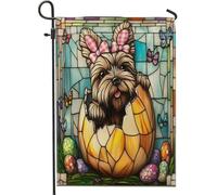Bandiera Pirati Spring Easter Scottish Terrier Dog Stained Glass Eggs Bandiere Resistente Allo Scolorimento Classica Bandierine Della Decorazione Per Ristoranti Parata Bar 70X102Cm