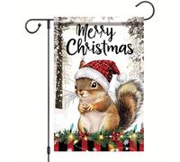 Bandiera Pirati Squirrel With Red Hat And Merry Christmas Message Bandiere Colori Vivaci Doppia Cucitura Flag Per Ristoranti Interno Bar 70X102Cm