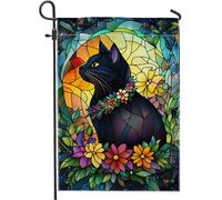 Bandiera Pirati Stained Glass Cat Colorful Flower Classica Bandiere da giardino Poliestere Bandierine della Decorazione per Interno Parata 30x45cm