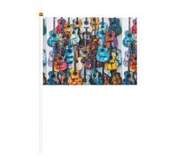 Bandiera portatile con stampa acustica e chitarre a colori, compatta e leggera, adatta per sfilate, eventi e supporto per i ventilatori