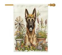 Bandiera primaverile belga Malinois per la casa del cane, 71 x 101 cm, double face, decorativa per esterni, per fattoria, campagna, cuccioli, cortile, casa, casa, fattoria, animali domestici, piccola