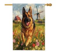 Bandiera primaverile con pastore tedesco, 71 x 101 cm, double-face, decorativa per esterni, per giardino, giardino, cortile, casa, tela, divertente, motivo floreale per animali domestici, per esterni