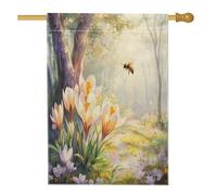 Bandiera primaverile con zafferano croco per la casa, 71,1 x 101,6 cm, double face, per esterni, foreste, fiori, api, cortile, casa, bandiera, motivo floreale per esterni, cortile, prato