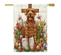Bandiera primaverile pasquale Airedale Terrier per casa del cane, 71 x 101 cm, double face, per decorazione esterna, uova di campagna, fiori, cuccioli, bandierine per la casa, divertente motivo per
