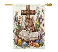 Bandiera primaverile pasquale per casa topo topo 71,1 x 101,2 cm, double face, per decorazione esterna, uova di campagna, fiori animali frontali, tela per la casa, divertente motivo fattoria