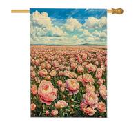 Bandiera primaverile per casa con peonia, 71 x 101 cm, double-face, per esterni, paesaggi floreali, bandierine per la casa, paesaggio, natura, scenico, esterno, piccolo cortile e prato