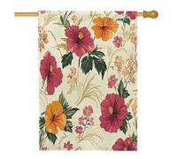 Bandiera primaverile per casa dei fiori di ibisco, 71 x 101 cm, double face, decorativa per esterni, fiori di campo vintage, bandiera per la casa, estetica esterna piccola bandiera per prato