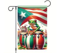 Bandiera Puerto Rico Tree Frog On Bongos Bandiere Da Giardino Doppia Cucitura Con Occhielli Bandierine Della Decorazione Per Esterno Giardino All'Aperto 70X102Cm