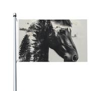 Bandiera realistica con cavalli e foresta, 90 x 150 cm, doppia faccia, in poliestere, con occhielli in metallo, resistente allo sbiadimento, leggera, per cortile, balcone, prato, feste, decorazione