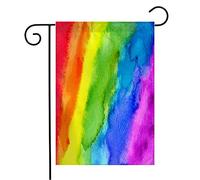 Bandiera Red Border Abstract Painting Watercolor Green Rainbow Line Hand Concept Indigo Wonderland Decorazione Bandiera Di Benvenuto, Per Eventi, Balcone, 30x45cm