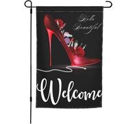 Bandiera Red High Heels Makeups Pearl Necklace Flower Hello Beautiful Bandiera Della Brezza Tessuto Da Esterno Striscione All'Aperto, Per Giardino, Feste Strada, Eventi, 30x45cm