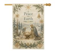 Bandiera religiosa con citazione della pace sulla terra, 71 x 101 cm | Decorazione religiosa per le vacanze, bandiera del prato, paesaggio invernale, accenti di rami di pino