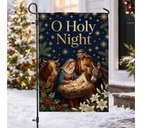 Bandiera religiosa religiosa con citazione della notte sacra di Natale | Illustrazione di Giuseppe e Maria, Bandiera del prato, tema religioso di festa, skyline stellato, Manger