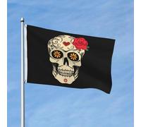 Bandiera Resistente Allo Scolorimento Bandiere Da Balcone Sugar Skull Day Of The Dead Dia De Los Muertos Flowers Rinforzo Bandierine Della Decorazione Per Interno Esterno Decorazione 90X150Cm