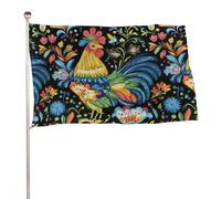 Bandiera Resistente Allo Scolorimento Bandiere Da Giardino Roosters Polish Folk Art Pattern Colori Vivaci Striscioni Di Bunting Per All'Aperto Parata Interno 90X150Cm