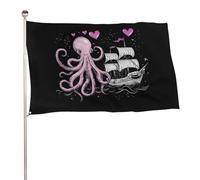 Bandiera Resistente Allo Scolorimento Bandiere Octoplus Mon-Ster With Ship Tentacles Of Cthulhu Decorative Bandierine Della Decorazione Per Decorazione Bar Celebrazione 90X150Cm