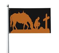 Bandiera Resistente Allo Scolorimento, Praying Cowboy Prayer Cross Horse Doppia Cucitura Bandiere Per Celebrazione Balcone Bandierine 90X150Cm
