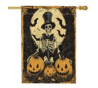 Bandiera retrò per casa con scheletro strega di Halloween, 71 x 101 cm, double face, decorativa per esterni, spaventosa zucca con teschio horror, bandiera per la casa, raccapricciante motivo esterno