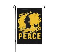 Bandiera retrò "Walk For Peace" con monaci e cane Aloka, bandiere da giardino 12 * 18 pollici, stendardo bifacciale senza asta.