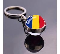 Bandiera Romania Portachiavi Per Ciondolo Portachiavi Anello Gioielli,Semplice Bandiera Cristallo A Doppia Faccia Palla Di Vetro Regali Per Fratello Sorella Zia Nipote Per Accessori Gioielli Zaino,Co