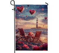 Bandiera romantica da giardino da spiaggia, palloncini a forma di cuore, decorazione per la casa e il giardino, bandiera da giardino a doppio lato, decorazione per esterni a tema amore, 30,5 x 45,7 cm