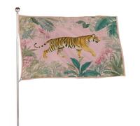 Bandiera rosa pastello della giungla tigre che cammina sulla bandiera rosa, 9 x 1,5 m, bandiere da giardino per esterni, decorazione per cortile, portico, prato, fattoria