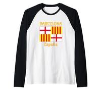 Bandiera Rosso Bianco Giallo Barcellona Spagna Maglia con Maniche Raglan