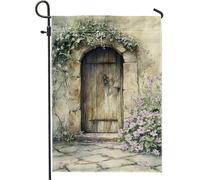 Bandiera Rustic Spring Vintage Wooden Door with Lavender Flowers con Occhielli Bandiere Doppia Cucitura Flag per Balcone Interno 30x45cm