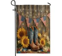 Bandiera rustica autunnale da giardino con stivali da cowboy e girasole, bandiera patriottica per le festività stagionali, cartello in legno su entrambi i lati, decorazione per esterni, 71 x 101 cm